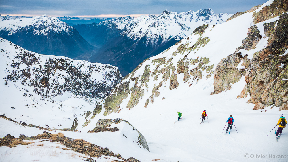 Dans le couloir des Perrins à Vaujany.