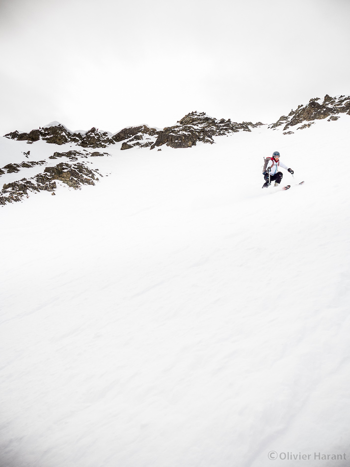 Wind-crust at the top, spring snow in the middle and a dash of slush at the bottom. Easy!