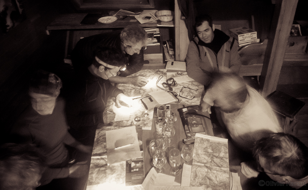 Dent Parrachée hut - Planning the next day's route.
